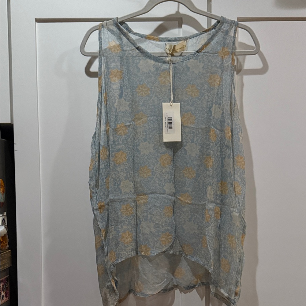 Natalie Martin Elegant Floral Tank Top - Light Blue and Gold